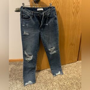 KanCan Blue Ankle Cropped Distressed Jeans